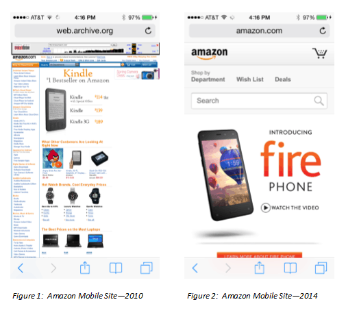 Amazon mobile site comparison 2010 to 2014