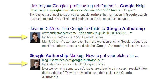 Picture of Google Authorship in search results